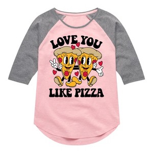 Girls' - Instant Message - Valentine's Day Love You Like Pizza Shirt Tail Raglan Graphic T-shirt - 1 of 3
