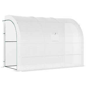 10' x 5' x 7' Lean to Greenhouse, Walk-In Green House, Plant Nursery with 2 Roll-up Doors and Windows, PE Cover and 3 Wire Shelves, White - 1 of 1