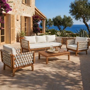 Christopher Knight Home Joelle Modern 4 Piece Acacia Patio Chat