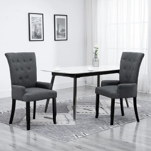 vidaXL Dining Chair with Armrests Dark Gray Fabric - 1 of 4