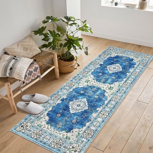 Area Rugs: Washable Non-Slip Vintage Boho Carpet, Soft Low Pile Foldable Stain Resistant Rug for Living Room, Bedroom, Home, Dining Room - 1 of 4