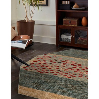 Blue and Light Blue Octagon Synthetic Indoor Area Rug