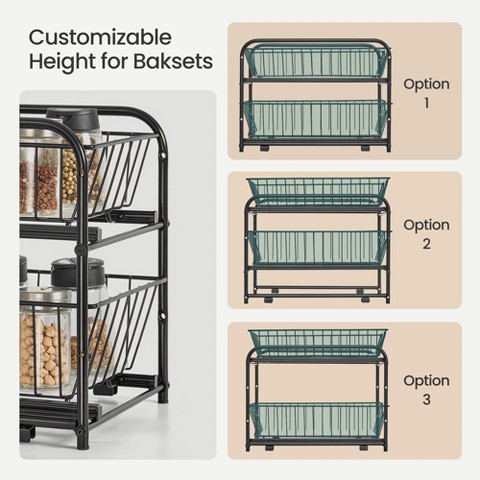 LEDREM 2-Tier Under Sink Organizer, Bathroom Kitchen Storage, 2 Sliding Baskets, Stackable, Black