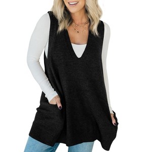 Imily Bela Womens Sleeveless Sweater Vest V Neck Casual Loose Knit A Line Flattering Tunic Top with Pockets - 1 of 4