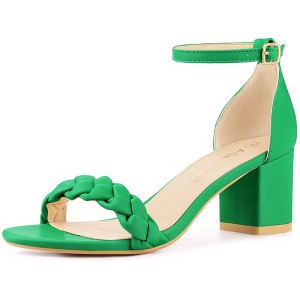 Allegra K Women's Chunky Heels Ankle Strap Braided Instep Strap Heel Sandals - 1 of 4
