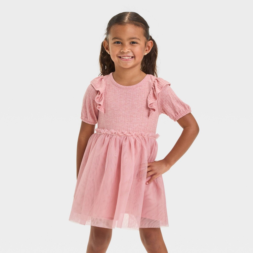 Toddler Girls' Short Sleeve Knit Tulle Dress - Cat & Jack™ Rose 