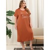 Agnes Orinda Women's Plus Size Soft Knit Cute Cat Print Short Sleeve Split Hem Pockets Midi Sleep Shirts Nightgowns - 3 of 4