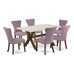 HomeStock 7-Piece Rectangle Distressed Jacobean Finish Solid Wood Top Dining Table with 6-Chairs - 1 of 4