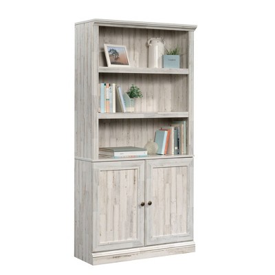 Adjustable White Plank 3-Shelf Bookcase with Doors