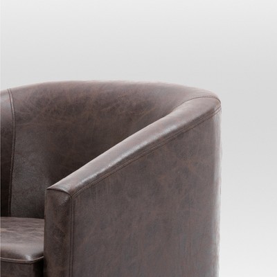 Dark Chocolate Faux Leather Swivel Barrel Chair