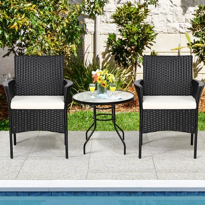 Costway 2PCS Chairs Outdoor Patio Rattan Wicker Dining Arm Seat With Cushions