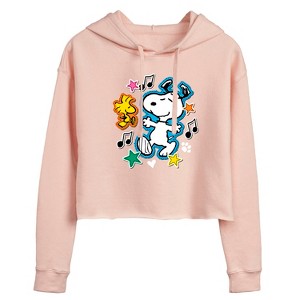 Women's - Peanuts - Snoopy Woodstock Patches Cropped Graphic Hoodie - 1 of 4
