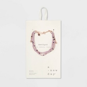 Silver Plated Amethyst Accent Stone with Crystal Bolo Bracelet - A New Day Rose Gold, Women