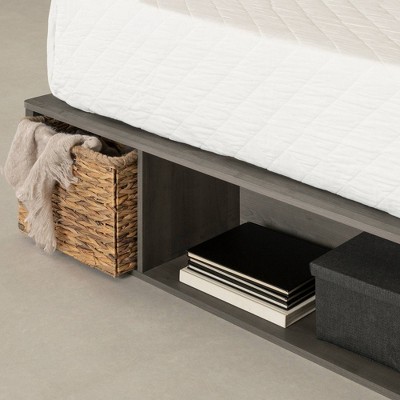 Gray Maple Full Storage Bed with Wicker Baskets