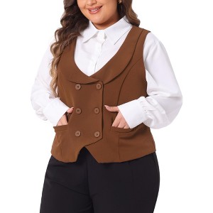 Agnes Orinda Women's Plus Size Double Breasted Retro Lapel Collar with Pockets Suit Vests - 1 of 4