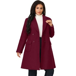 Agnes Orinda Women's Plus Size Winter Notched Lapel Double Breasted Pockets Long Overcoats - 1 of 4