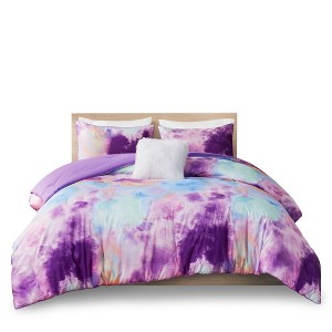 Gulches 3 PCS Twin/Twin XL Watercolor Tie Dye Printed Comforter Set with Throw Pillow - 1 of 4