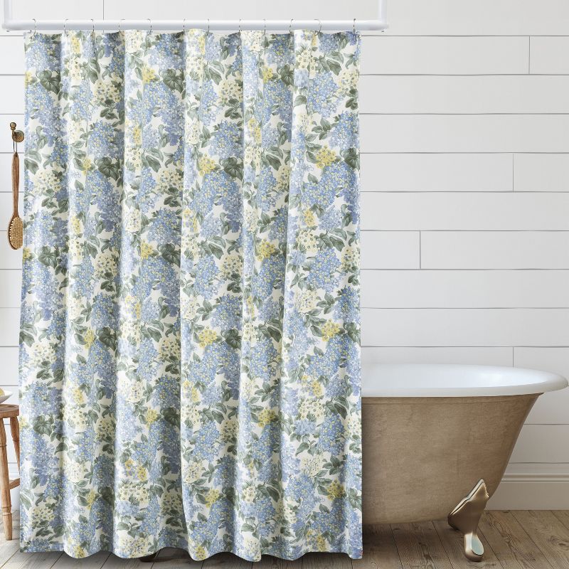 Ellis Hydrangea Classic Pattern Printed High Quality Piped Edge Button Holes Shower Curtain 72"x72" Blue, 1 of 4