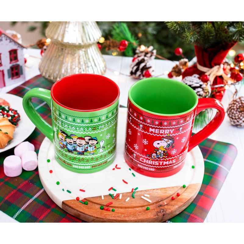 Silver Buffalo Peanuts Charlie Brown and Snoopy Christmas Sweaters Ceramic Mugs | Set of 2, 4 of 7