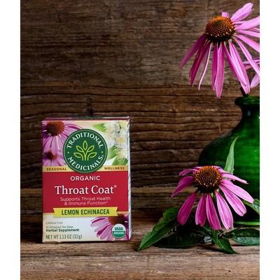 Traditional Medicinals Organic Throat Coat Lemon Echinacea Herbal Tea - 16ct