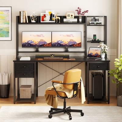 Aheaplus 47-55 inch Computer Desk with with 3 Drawers and Storage Shelves