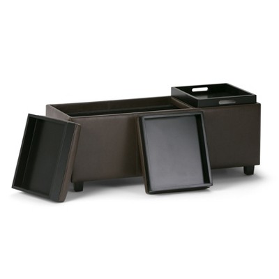 NicBex Faux Leather Storage Ottoman Bench,Upholstered Storage Ottoman with 3 Flip Over Serving Trays,Storage Bench for Living Room,Bedroom