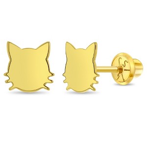 Girls' Polished Kitty Cat Screw Back 14k Gold Earrings - In Season Jewelry - 1 of 4