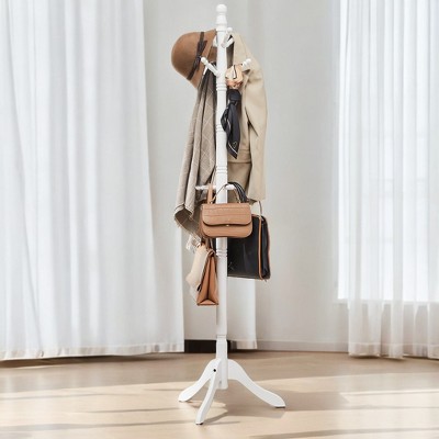 Solid Wood Coat Rack and Stand, Free Standing Hall Coat Tree with 10 Hooks for Hats, Bags, Purses, for Entryway, Hallway, Rubberwood