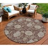 Merlot Taupe And Beige Floral Washable Indoor Outdoor Area Rug - 2 of 4