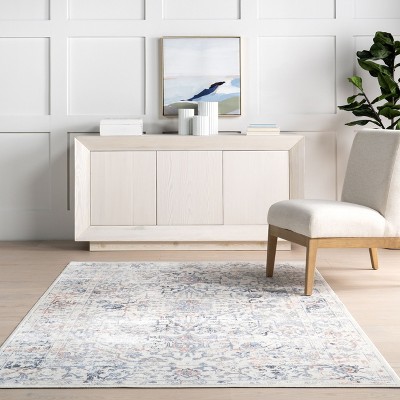 Everlee Blue and Beige Washable Synthetic 9' x 12' Area Rug