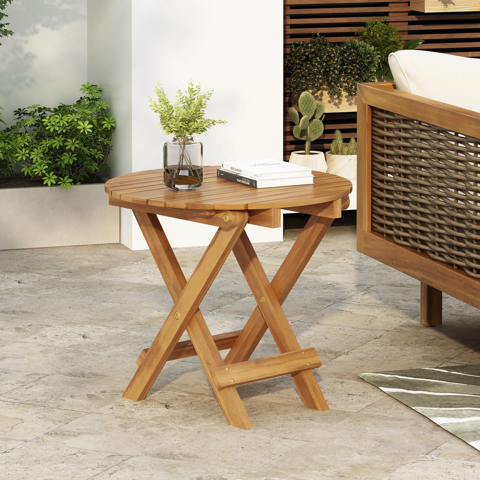 Mlmh & Kngwa 17.8"W Adjustable Outdoor Wood Side Table
