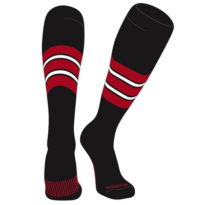PEAR SOX Striped OTC Baseball, Softball, Football Socks (E) Black, Red, White (S)