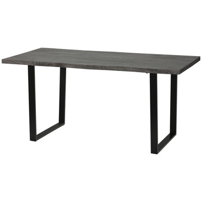 Wavy-Edge Gray Wood Dining Table with Steel Legs for Six