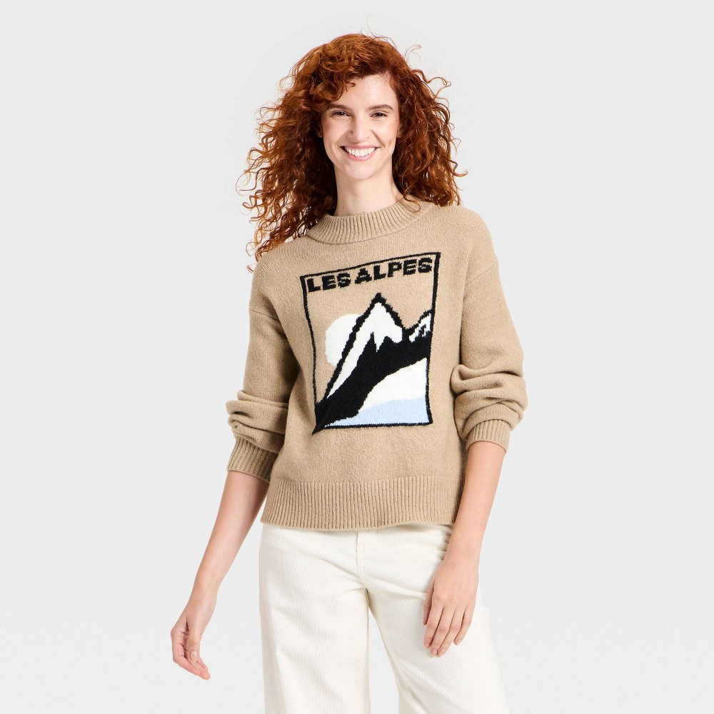Women's Long Sleeve Cozy Alpine Crewneck Pullover Sweater - Universal Thread™ Brown L