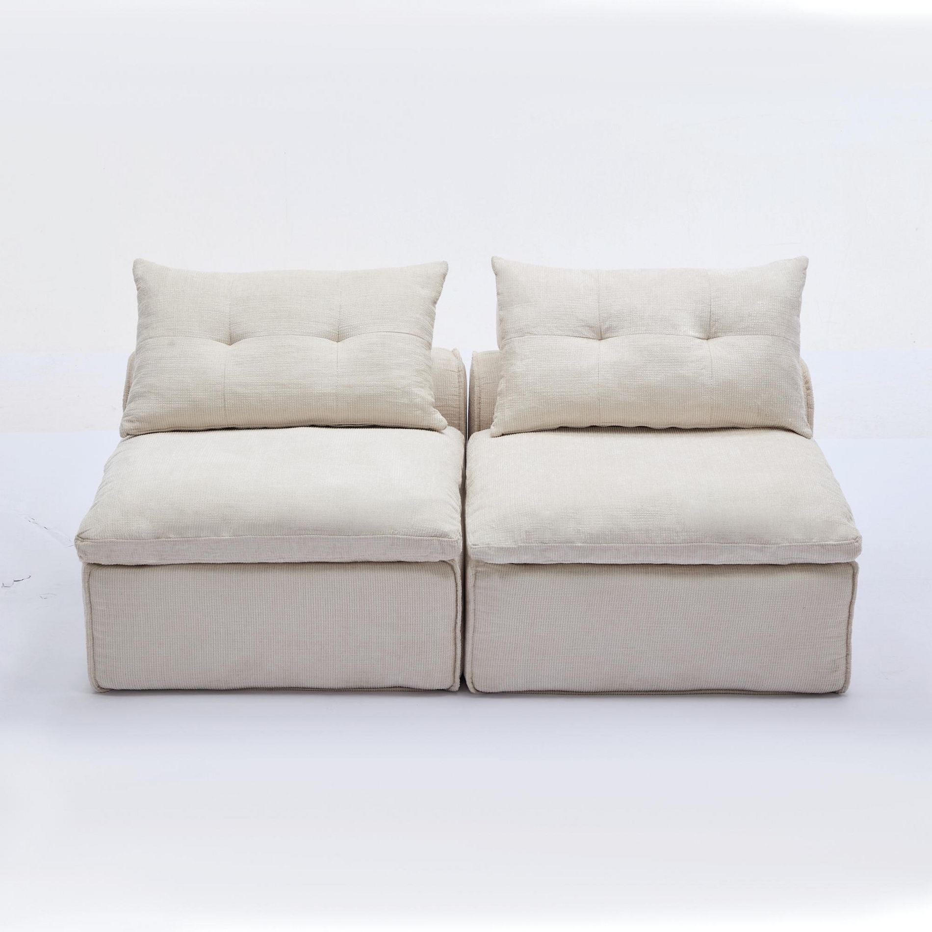Anybear Modular Sofa, Neck Pillow-Back Lounge Sofa Chair, At will DIY, Soft Chenille Fabric, 2 Seats, Beige