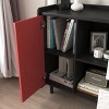 Okak Modern Coffee Bar Sideboard with Uique Styling Door, 2 Drawers & Open Shelves Storage Accent Cabinet for Entertaining Kitchen, Black+Red - 3 of 4