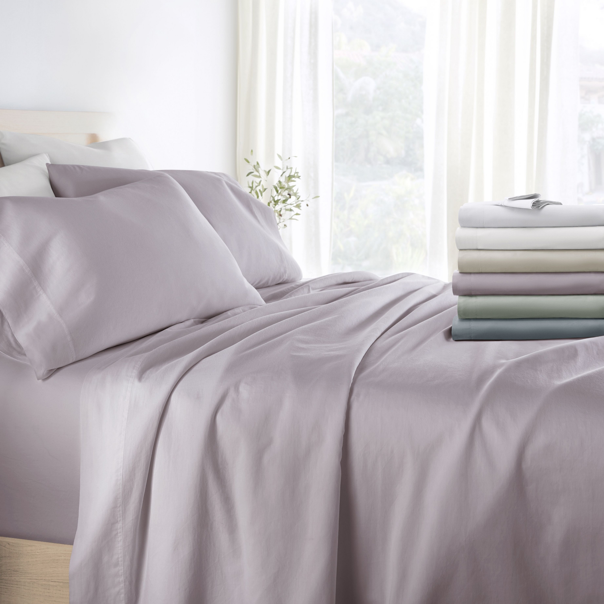 300 Thread Count 100% Cotton 4 Piece Solid Sheet Set Sateen Weave - Mauve, Queen