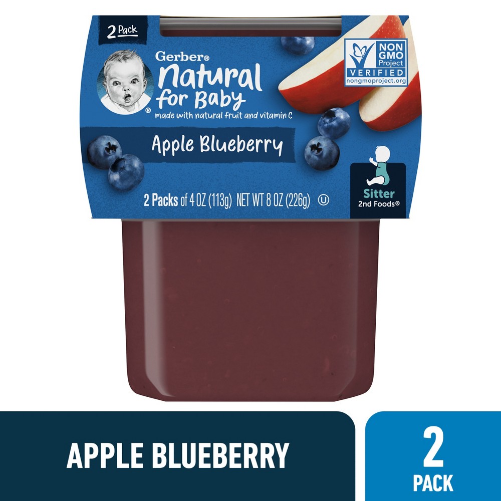 Photos - Baby Food Gerber Sitter 2nd Foods Apple Blueberry Baby Meals - 2pk/8oz 