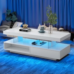 QingMoon High Gloss Coffee Table, Modern LED Center Table with Storage Drawers and Display Shelves, Accent Furniture for Living Room - 1 of 4