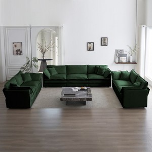 3 Piece Sofa Set Oversized Sofa Comfy Couch 2 Pieces of 2 Seater and 1 Piece of 3 Seater Sofa for Living Room Beige Chenille - 1 of 4