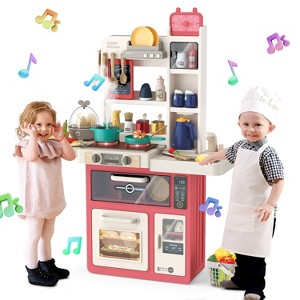 Skirfy 63PCS Kids Kitchen Playset,Play Kitchen Toy with Realistic Lights & Sounds,Pretend Steam, Play Sink & Oven - 1 of 4