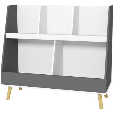 Vynxaria Kids Bookcase Toy Shelf - 2-Tier Toddlers Toy Storage Shelf with 5 Compartments and Pine Wood Legs for Playroom in White