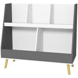 Vynxaria Kids Bookcase Toy Shelf - 2-Tier Toddlers Toy Storage Shelf with 5 Compartments and Pine Wood Legs for Playroom in White - 1 of 4