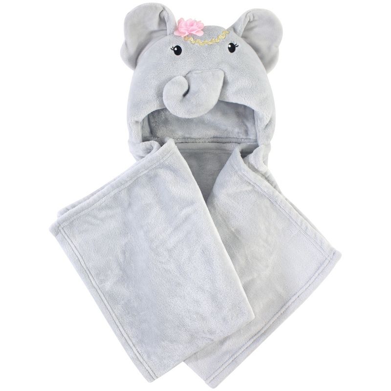 Little Treasure Baby Girl Plush Hooded Blanket, Blossom Elephant, One Size, 1 of 2