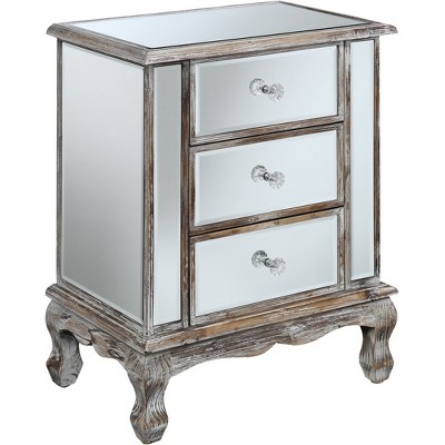 Gold Coast Vineyard 3 Drawer Mirrored End Table Weathered White/Mirror - Breighton Home