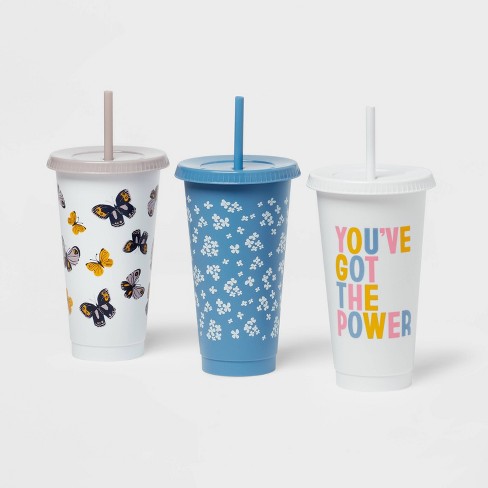 12 Pcs Reusable Cups with Lids and Straws 24 oz