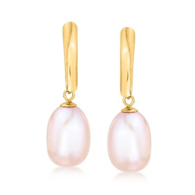 Ross-Simons 8.5-9mm Pink Cultured Pearl Drop Earrings in 14kt Yellow Gold