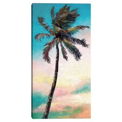 36" x 24" Turquoise and Pastel Palm Tree Canvas Art