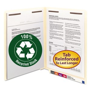 Smead Recycled Manila End Tab Fastener Folders, 0.75" Expansion, 2 Fasteners, Letter Size, Manila Exterior, 50/Box - 1 of 4