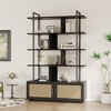 GustoWave Rattan Bookshelf,71.1 Inch Tall Industrial Bookcase with Storage Door,5 Shelf Bookcase with Metal Frame for Living Room - 4 of 4